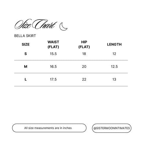 Size Chart for Bella Skirt