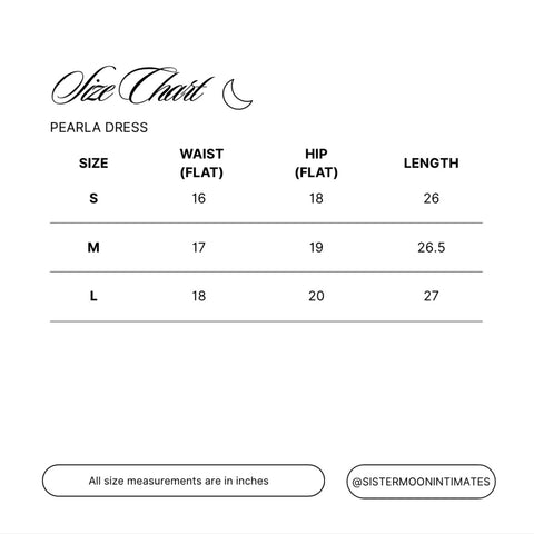 Size Chart for Pearla Dress